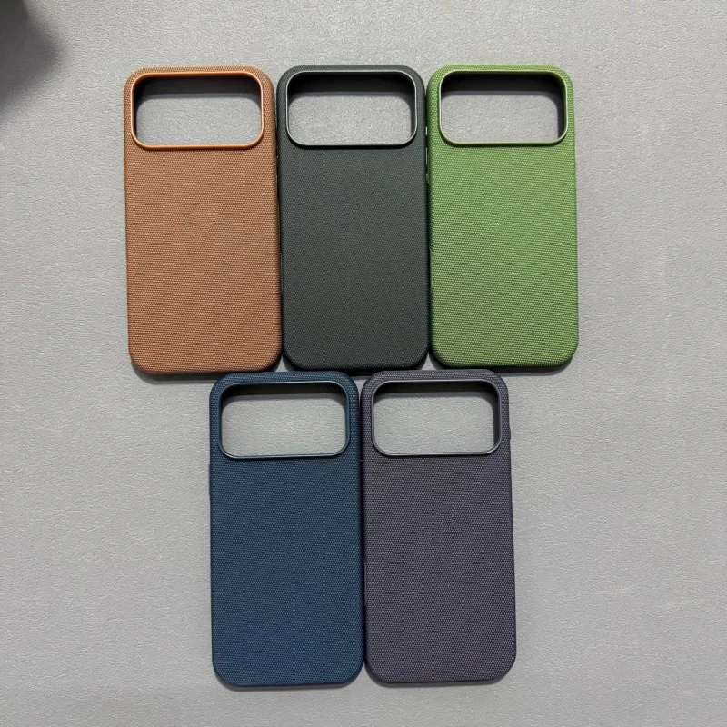 product customized woven fabric techwoven pu leather phone case with magnetic for iphone 17 pro max tech woven back cover with ai button-5