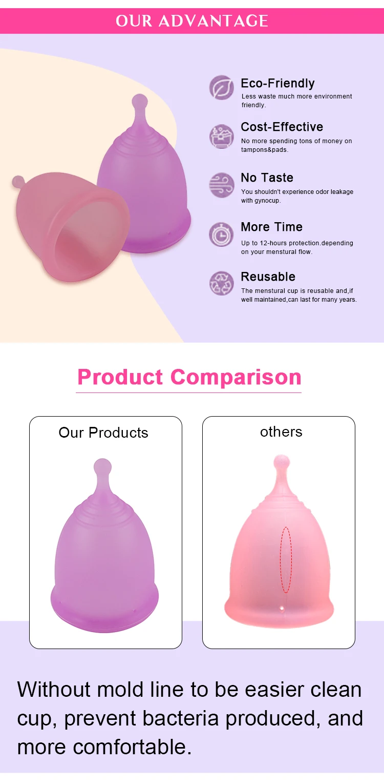 Factory Price Custom Color OEM ODM Menstrual Cups Medical Grade Silicone Organic Diva Period Cup Disk Sterilizer Menstrual Cup manufacture