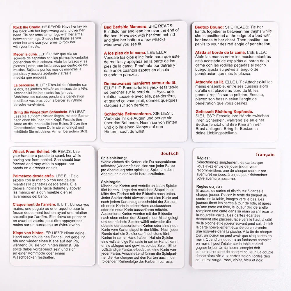 Jeu de Cartes Amusant pour Adultes – Flirt en Chambre, Positions Sexuelles pour Couples