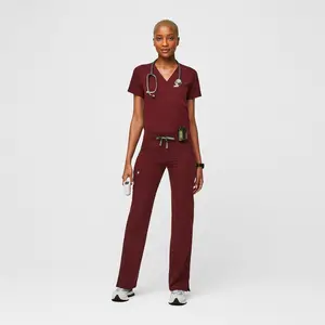 Custom Best Quality Female Stretch Medical Nursing Scrub Set Women Hospital Uniforms Adult Medical  Polyester Rayon Spandex