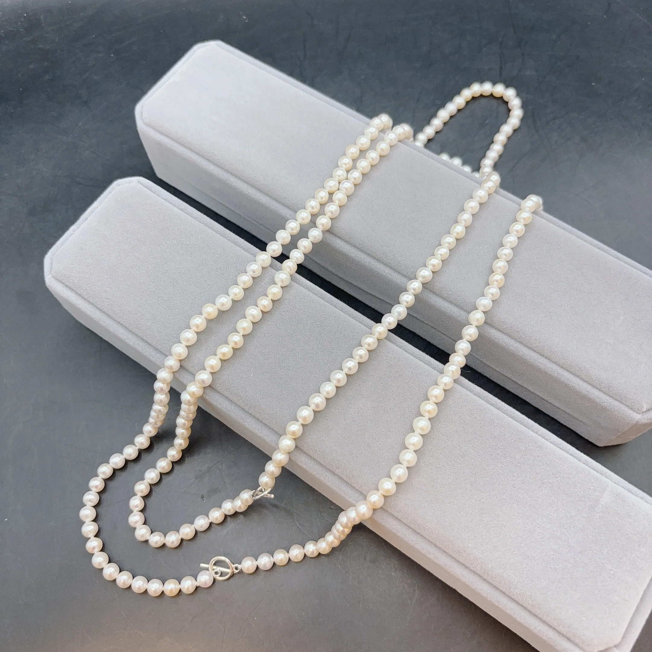 925 Silver Pearl Necklace 5mm Delicate Gray Pearl Necklace Silver 925 Small Rose 5mm Chain 16