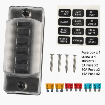 NUZAMAS Blocco fusibili da 12 Volt, pannello fusibili per barche con indicazione LED di fusibili soffiati,6 circuiti Bus Scatola fusibili per auto Marine RV Truck DC 12-24 V, fusibili inclusi