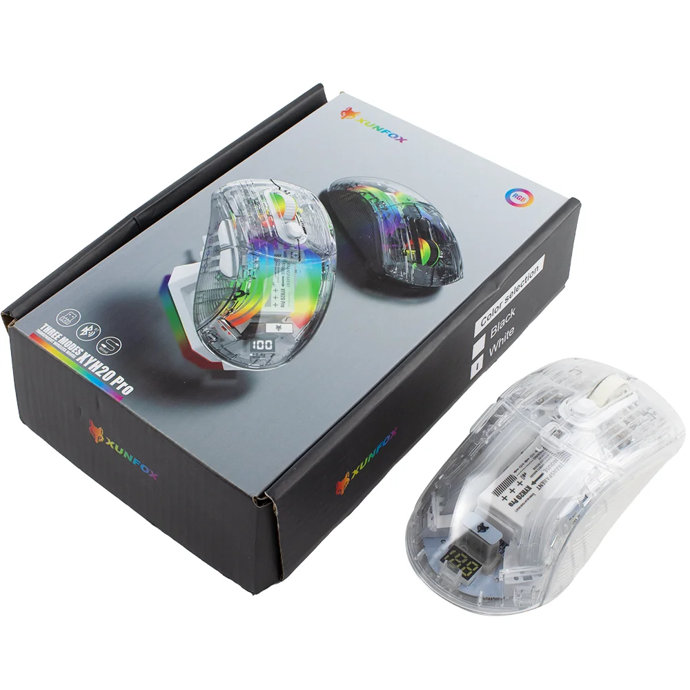 2025 New XUNFOX XYH20pro RGB Wireless Mouse Three-mode Transparent RGB  Mechanical Mouse Gaming Esports Silent Mouse Wireless