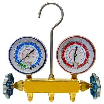 6 Ways Valve Air Conditioning Manifold Gauge Set Metal Valve Body Pressure Gauge Refrigerant Tools For Car Air Conditioner