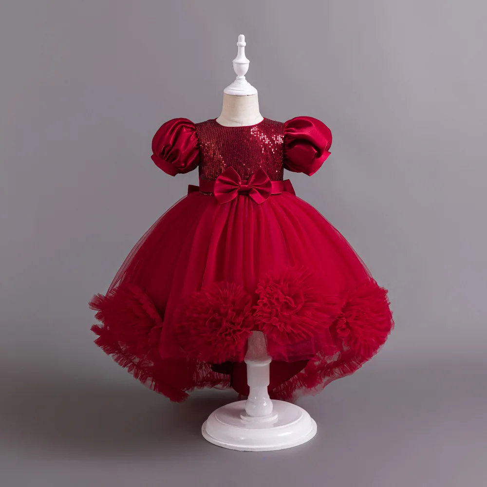 Toddler Baby Sequin Tulle Tutu Puffy Elegant Kids Birthday Party Trail Gown Flower Girl Dress For Wedding 0