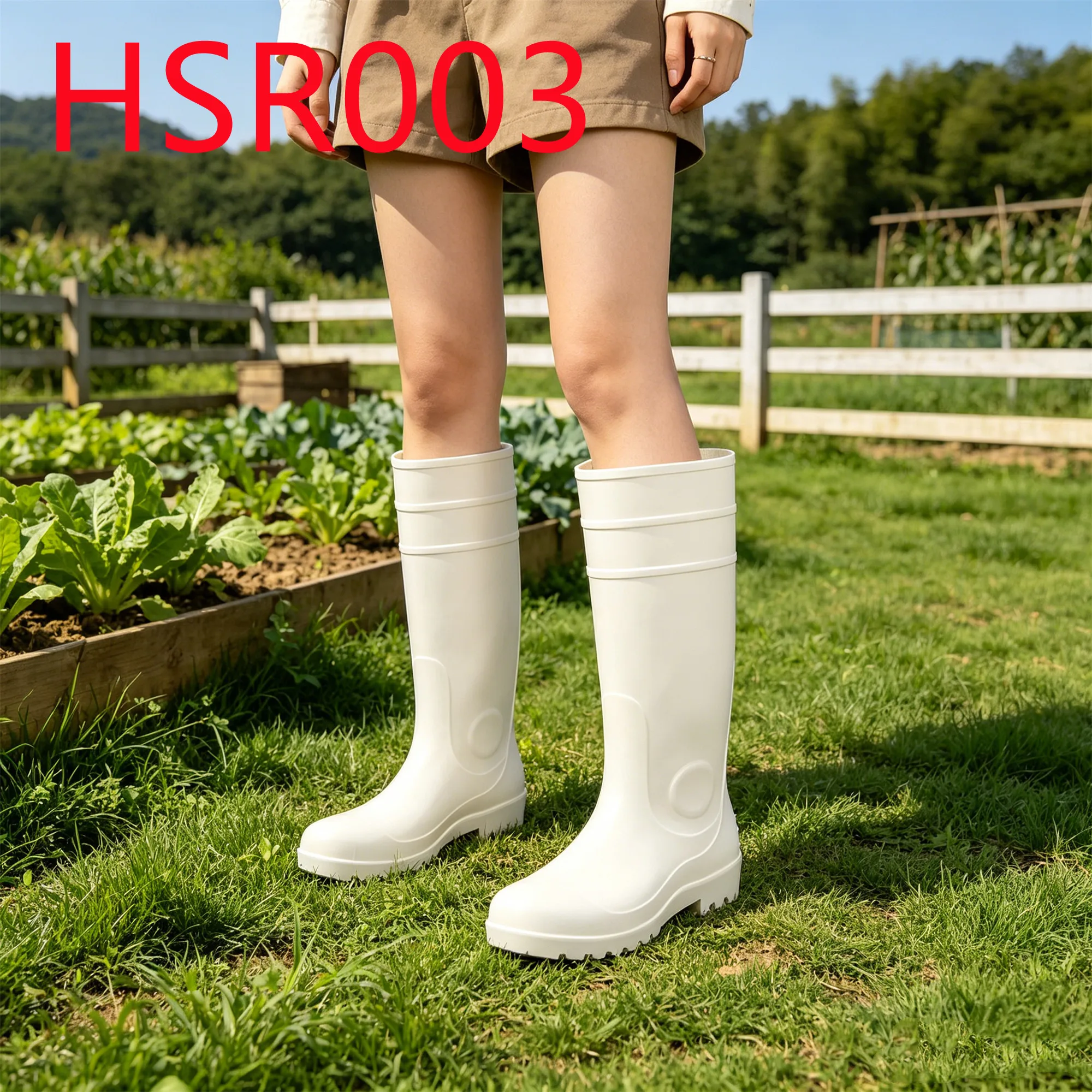 HY,All-season Suitable One-shot Molding PVC White Rubber Boots High-cut Warm Sock Available Waterproof PVC Rain Boots HSR003