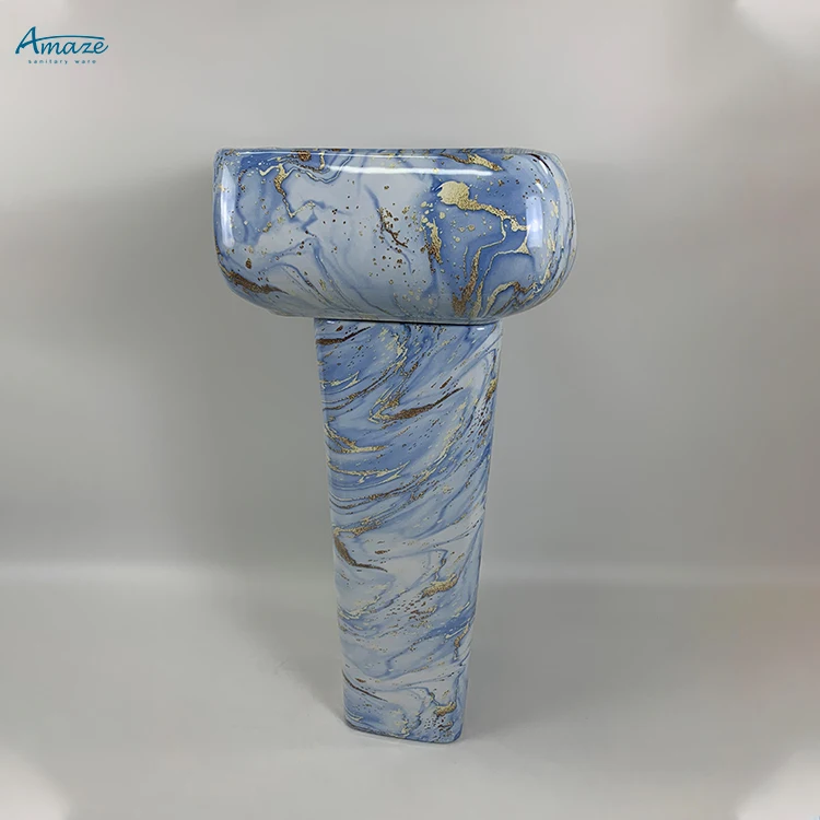 High quality sanitary ware freestanding blue marble sink ceramic bathroom wash hand art basin manufacture