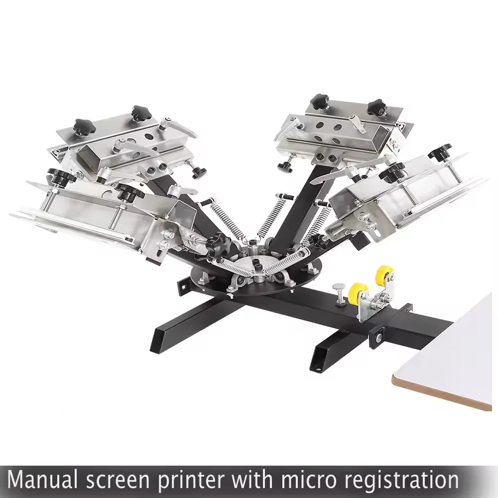 マイクロレジストレーション付き4色2ステーションシルクスクリーン印刷