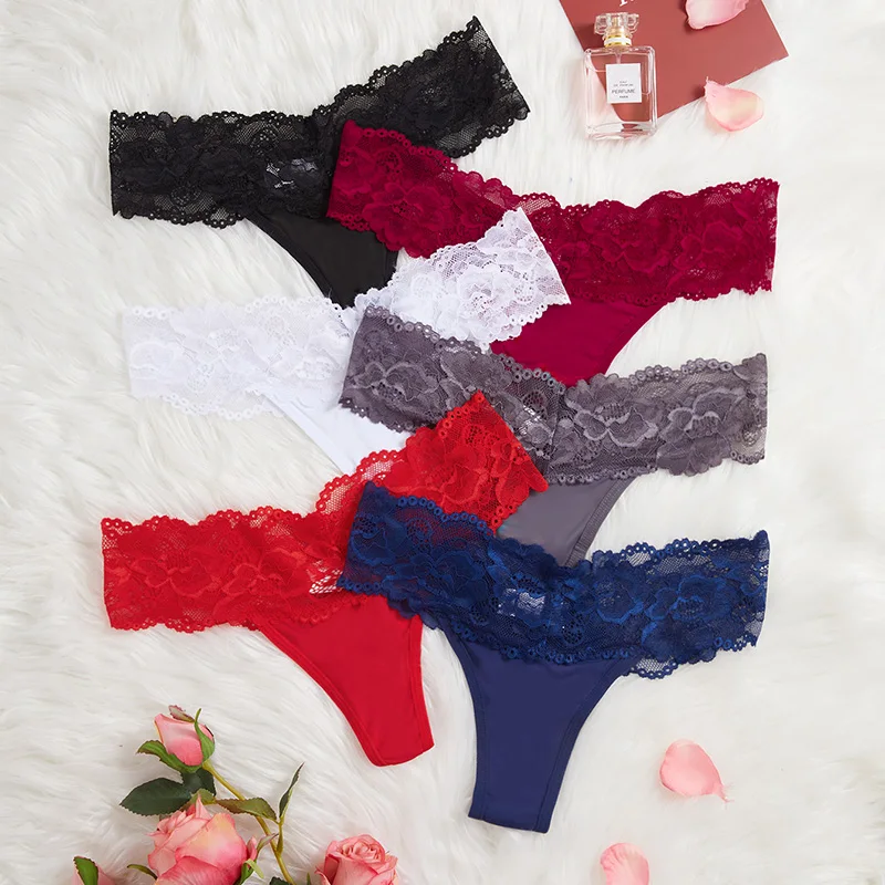 Shop on the New Eight-Color Optional Lace Pattern Lady Low Waist Panties Sexy Breathable Thongs Wholesale