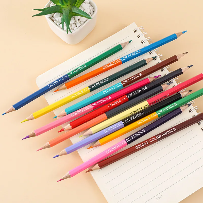 12 doppelseitige Buntstifte, 24 Farben, ungiftig, für Kinder, Kunst, Zeichnen, Schulanfang_voghion.com