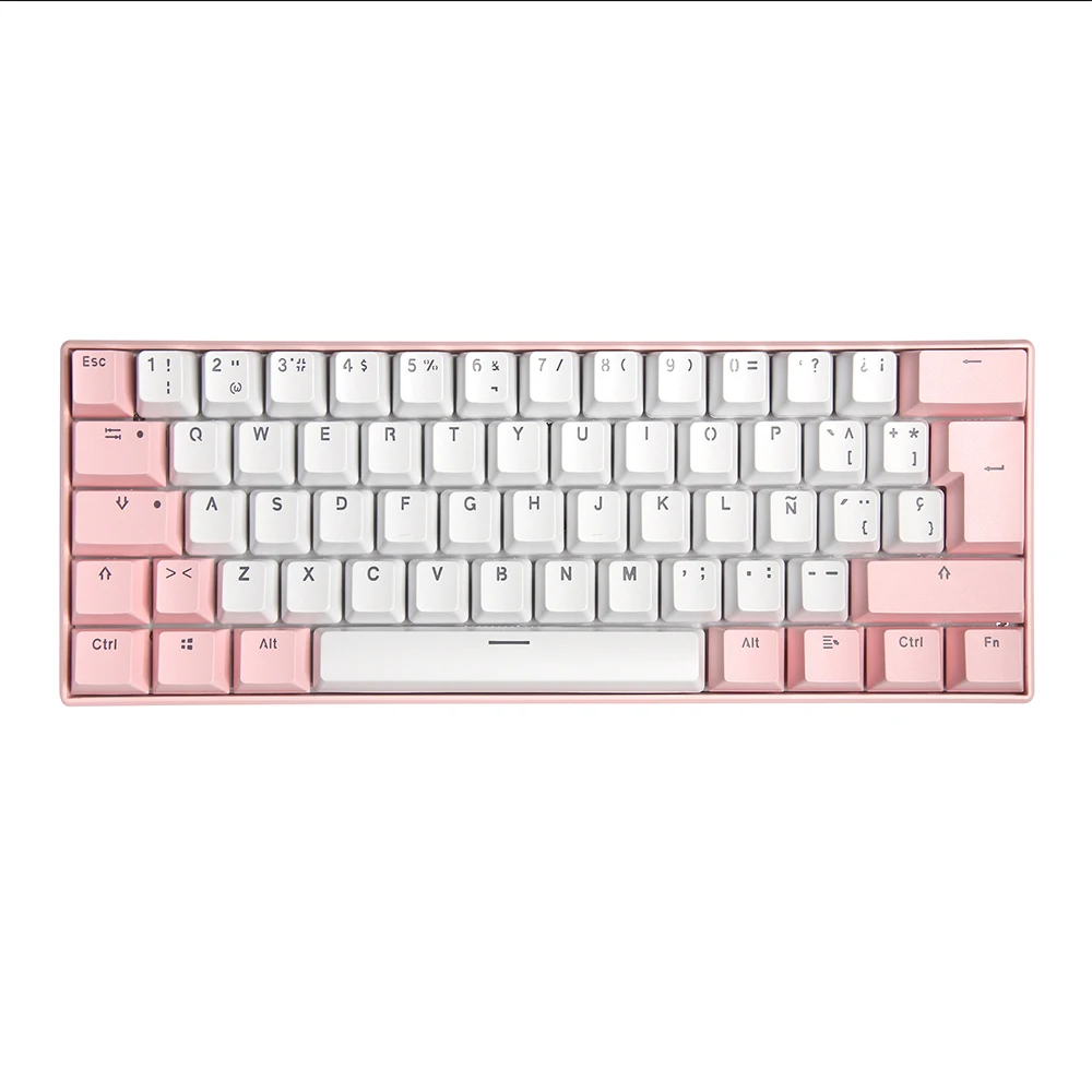 Factory Custom Keyboard ABS Doubleshot Transparent Spanish Keycaps 61 Keys Rgb pink Game Mechanical Keyboard with pink Cover