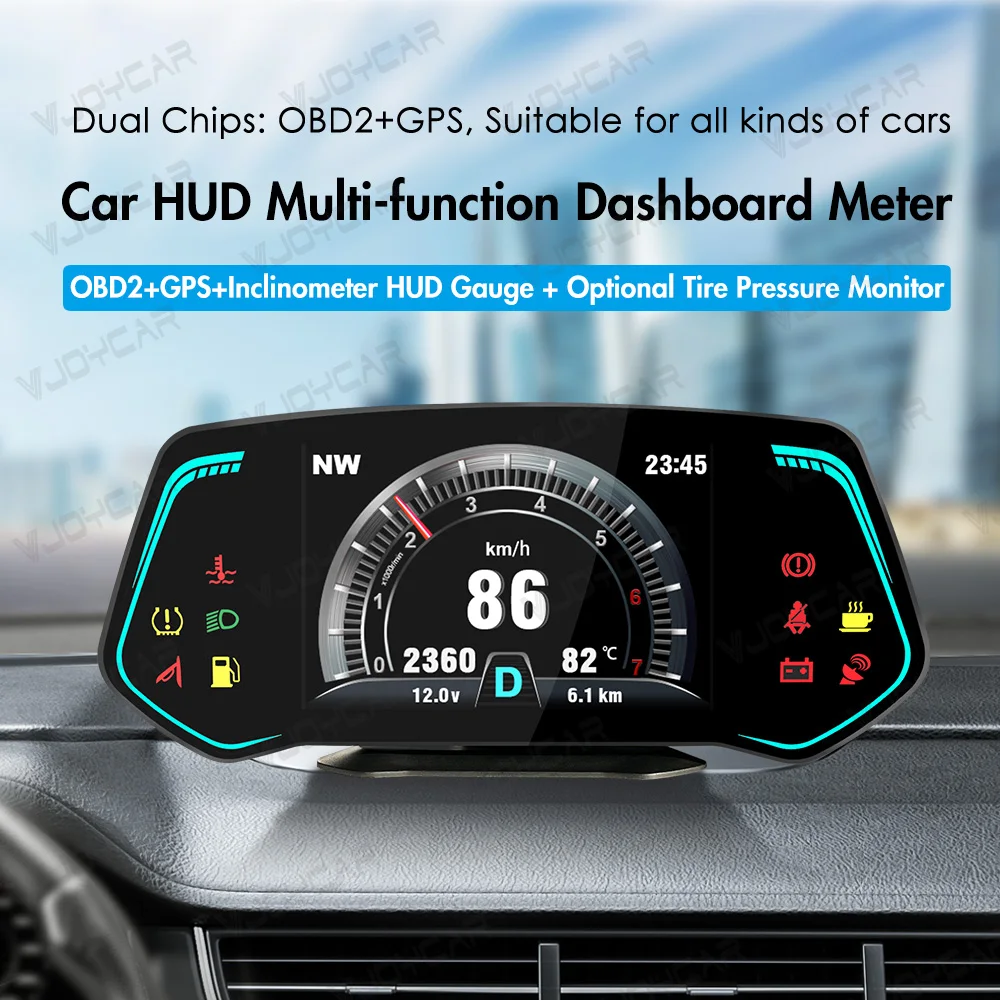 Newest Car Hud OBD GPS Heads Up Display 3 in one TAC02 Door Status RPM Speed Monitoring Car Inclinometer