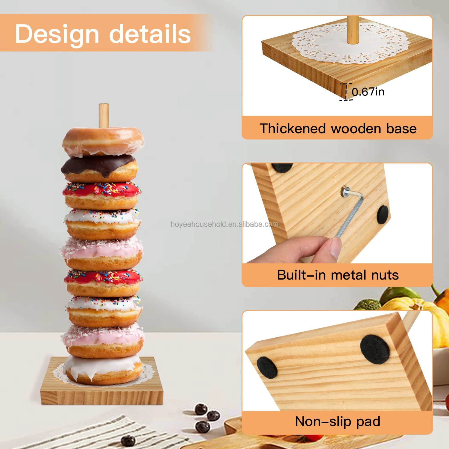 Wooden Donut Display Stand Farmhouse Donut Holder Reusable Bagel Holder
