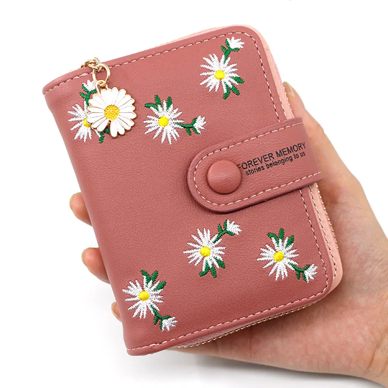 Wholesale Women's Flower PU Leather Zipper Coin Purses