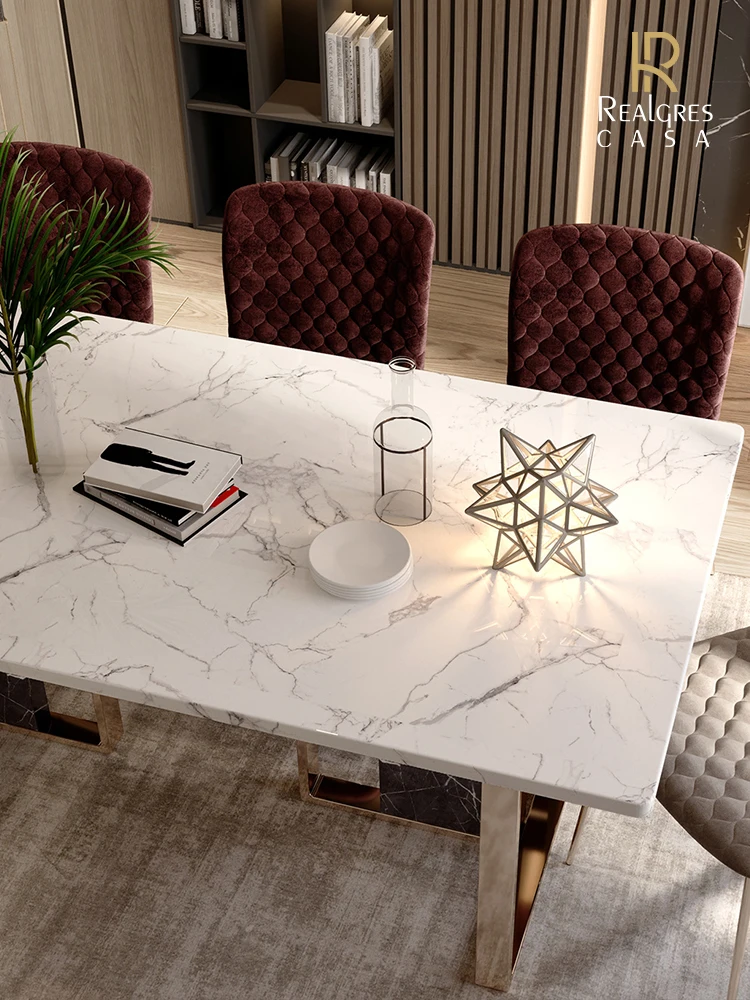 Mid Century Modern Marble Top Dining Table Set Chairs