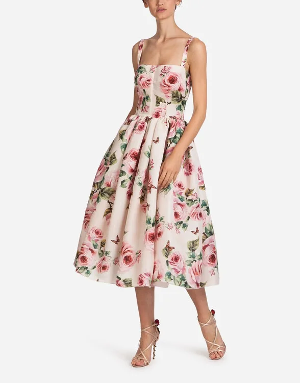 Ready to Ship or Custom Made Hot Sell Fashion High Quality Ladies Women Rose Print Dress