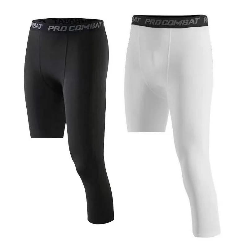 Sports One Leg 3/4 Fiess pants sweat-absorbing breathable Outdoor basketball Men's fiess training pants535_voghion.com
