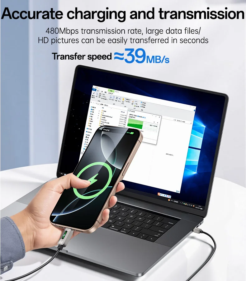 Yesido 1.2 Meter 66W Fast Charging USB to Type-C Streamer Light Support CarPlay Zinc Alloy Data Cable CA137C