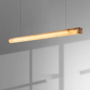 Modern Luxury Spanish Marble Straight-Line Long Strip Lamp Simple All-Copper Restaurant Chandelier by Designer's Pendant Lights