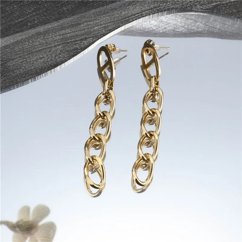Chunky Curb Chain Earrings in Gold Plated Stainless Steel Trendy