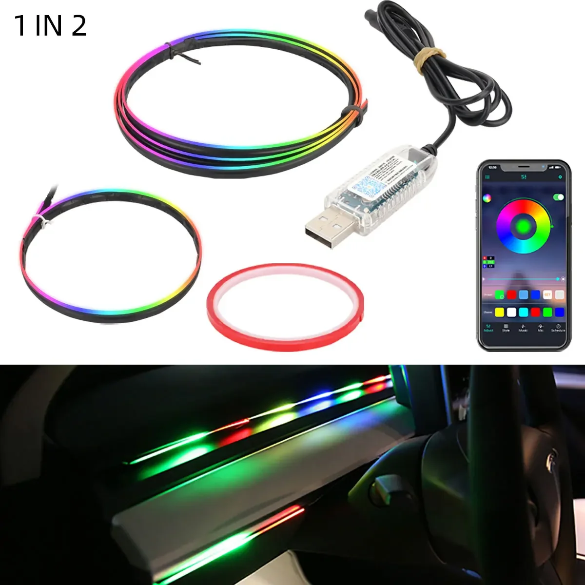 USB Car Foot Symphony Ambient Lighting Kit Interior App Controlled Decorative Atmosphere Light Strip for Car Central Control