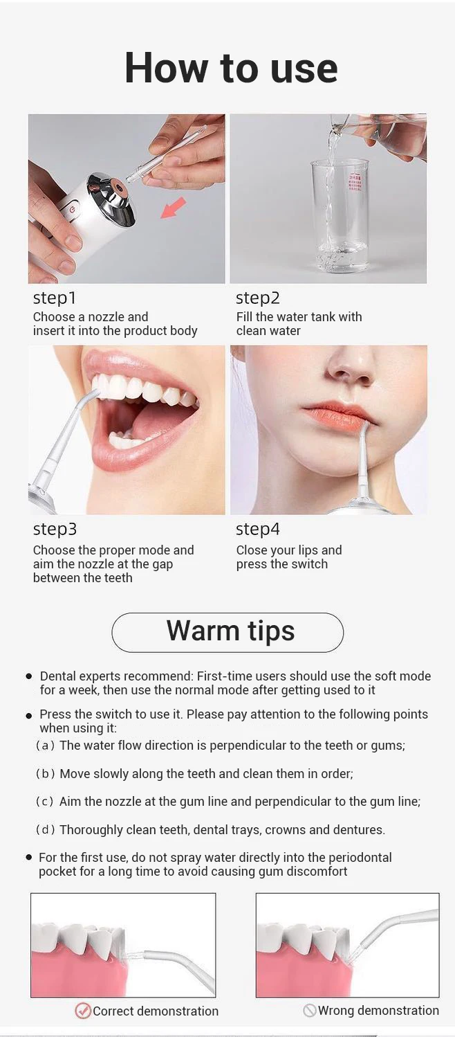 Cordless 230ml Water Flosser for Teeth Cleaning Portable Electric Household Product with Battery Power Source Oral Irrigator