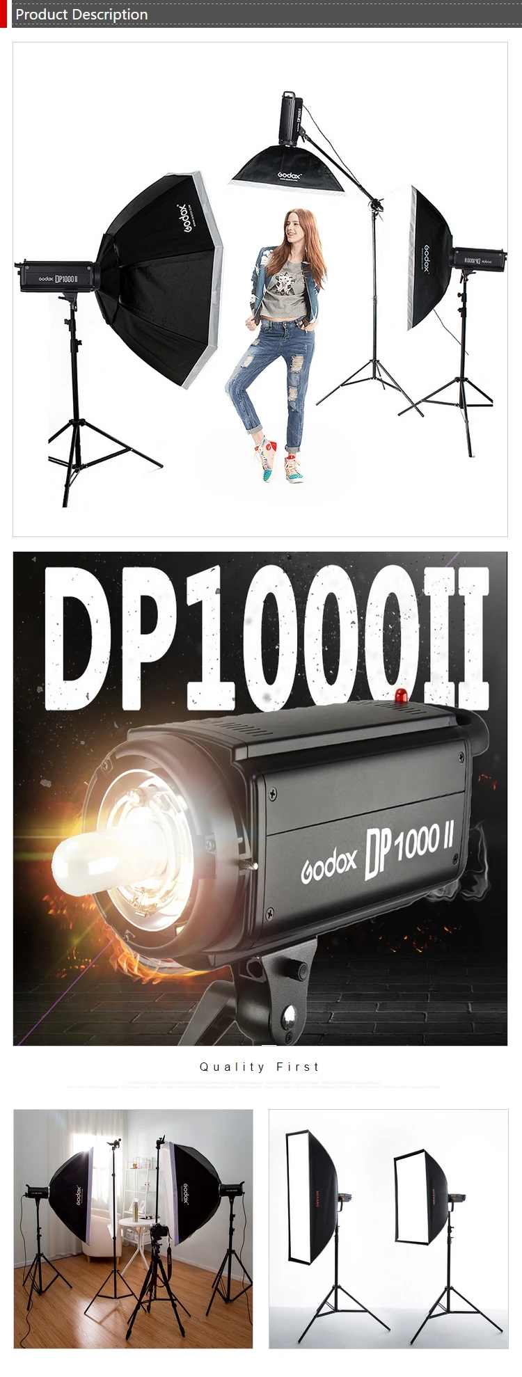 Professional Dp1000ii 2x 1000ws Photo Flash Lighting Kit Light Stand Studio Photography