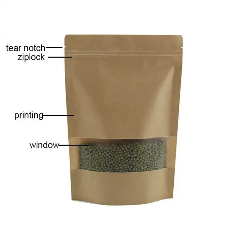 Accept Custom Recycled Food Packaging Bag Brown Snack Stand up Craft Kraft  Paper Bags for Tea Coffee Packaging with Window - Main Image