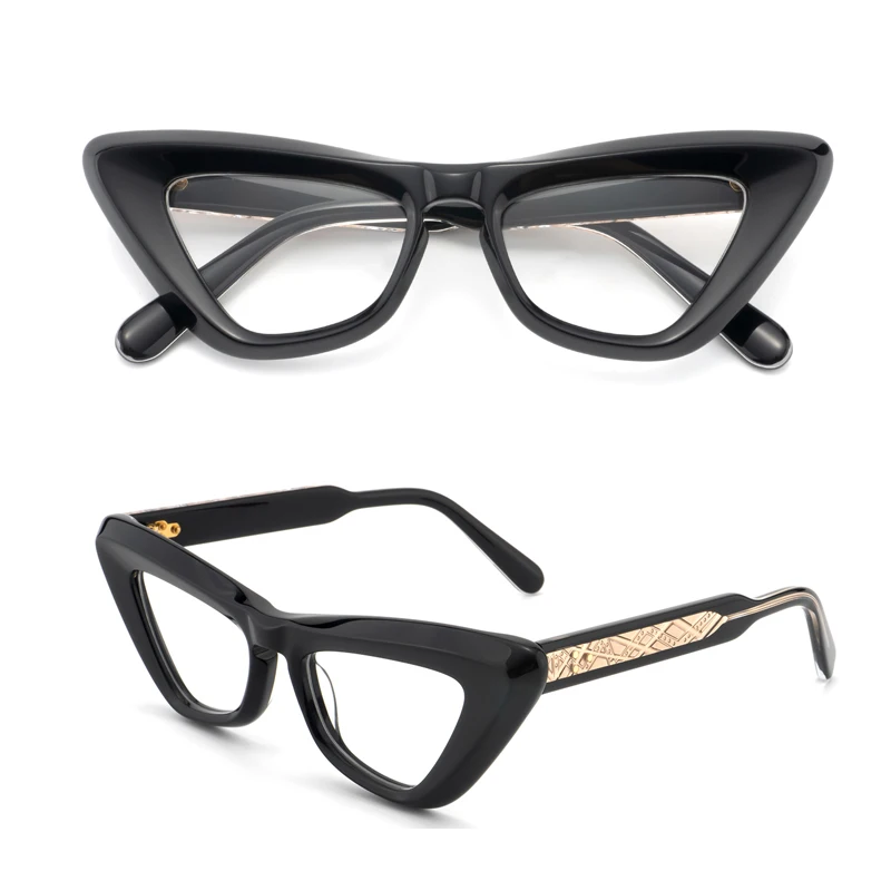 DXH-XH24014A New Unisex Fashion Custom Logo Cat Eye Thick Acetate Eyeglasses Frames for All Face with Hinge Temple Insert Pins