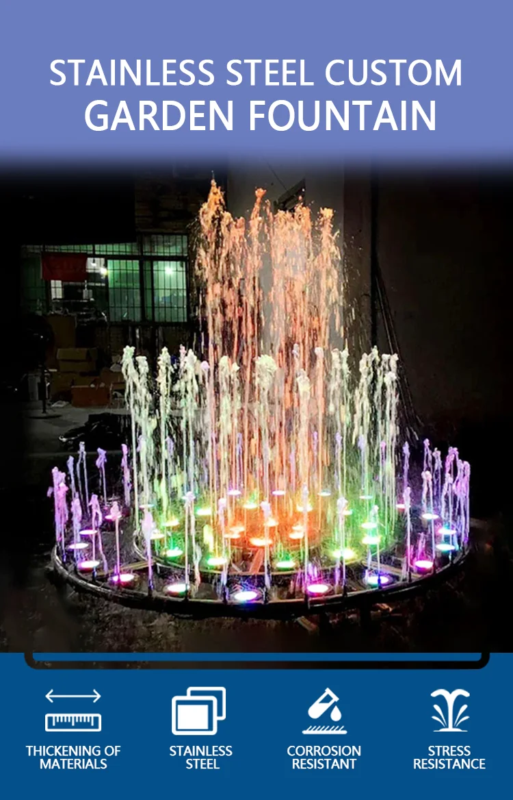 product modern small outdoor family fountain pool custom size water crown musical garden feature made of stone and stainless steel-2