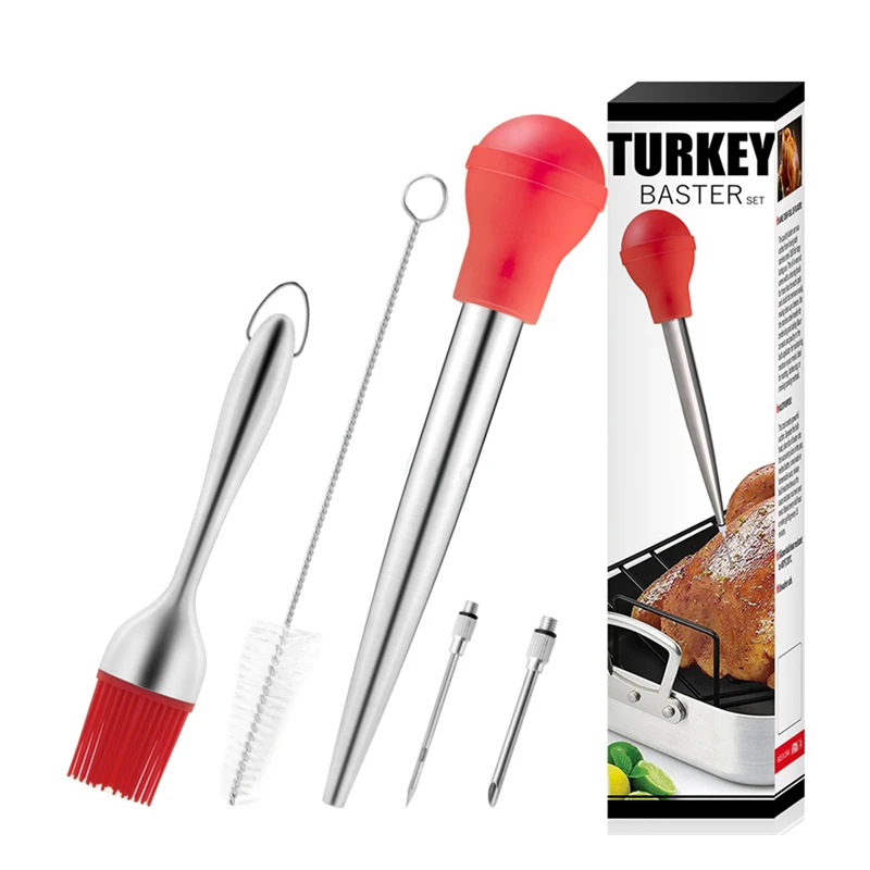 Black Turkey Baster Sauce Injector with Cleaning Brush Silicone Basting Brush Kitchen Gadget Cooking Tools for Turkey 1set 