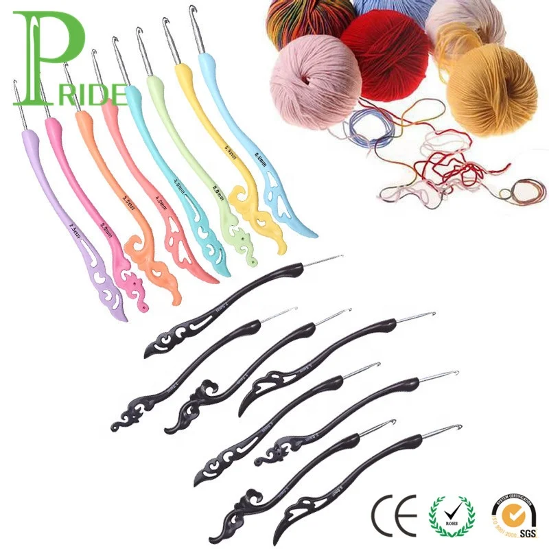 Looen Soft Colorful Plastic Handle Sewing Tools Fashion Weave Craft Yarn Aluminum Crochet Hook Smooth Ergonomic Knitting Needles