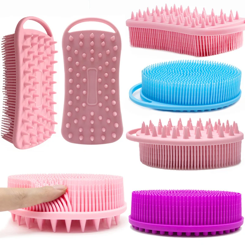 Мягкий силиконовый шампунь класса премиум, Массажная щетка для кожи головы, двусторонняя щетка для отшелушивания тела, силиконовый скребок для тела
