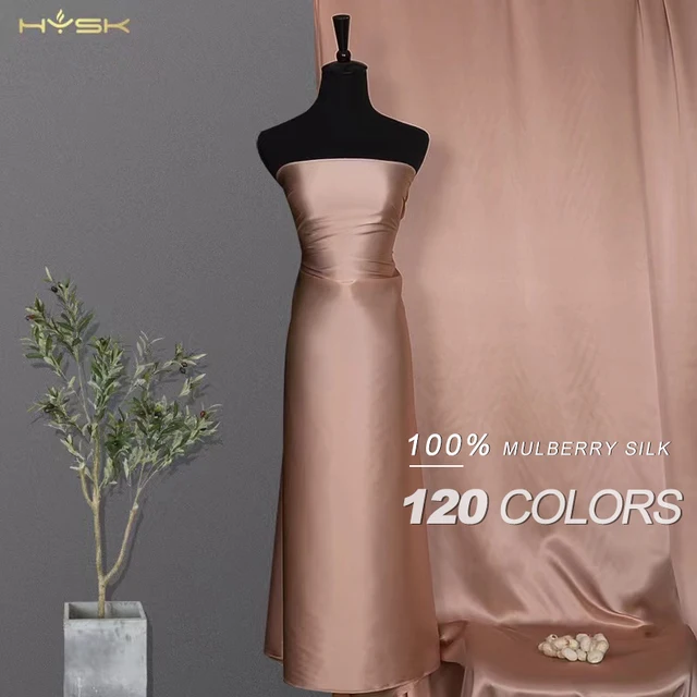 HYSK natural genuine pure 100% silk crepe satin fabric silk China duchess plain brown meter for dress bedding wedding