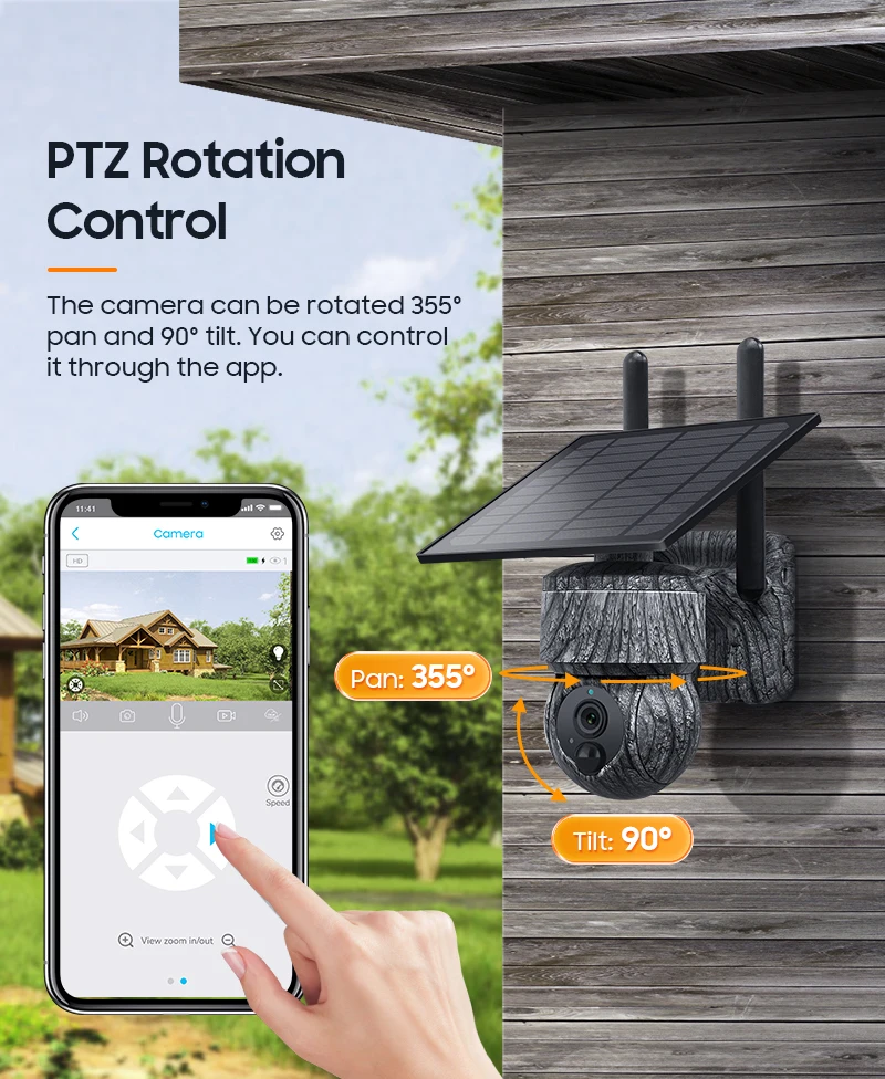 4G WIFI solarbetriebene drahtlose Wildkamera, Fallen mit Live-Ansicht-Alarm, Personenerkennung, PTZ-Kamera für die Jagd in der Sicherheit zu Hause – Detail 5
