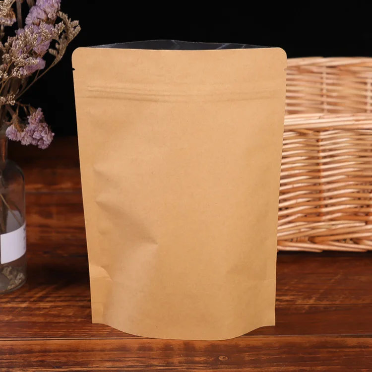 Custom Biodegradable Kraft Paper Stand Up Child Proof Zip Lock Packaging Bags For Snacks and Bars
