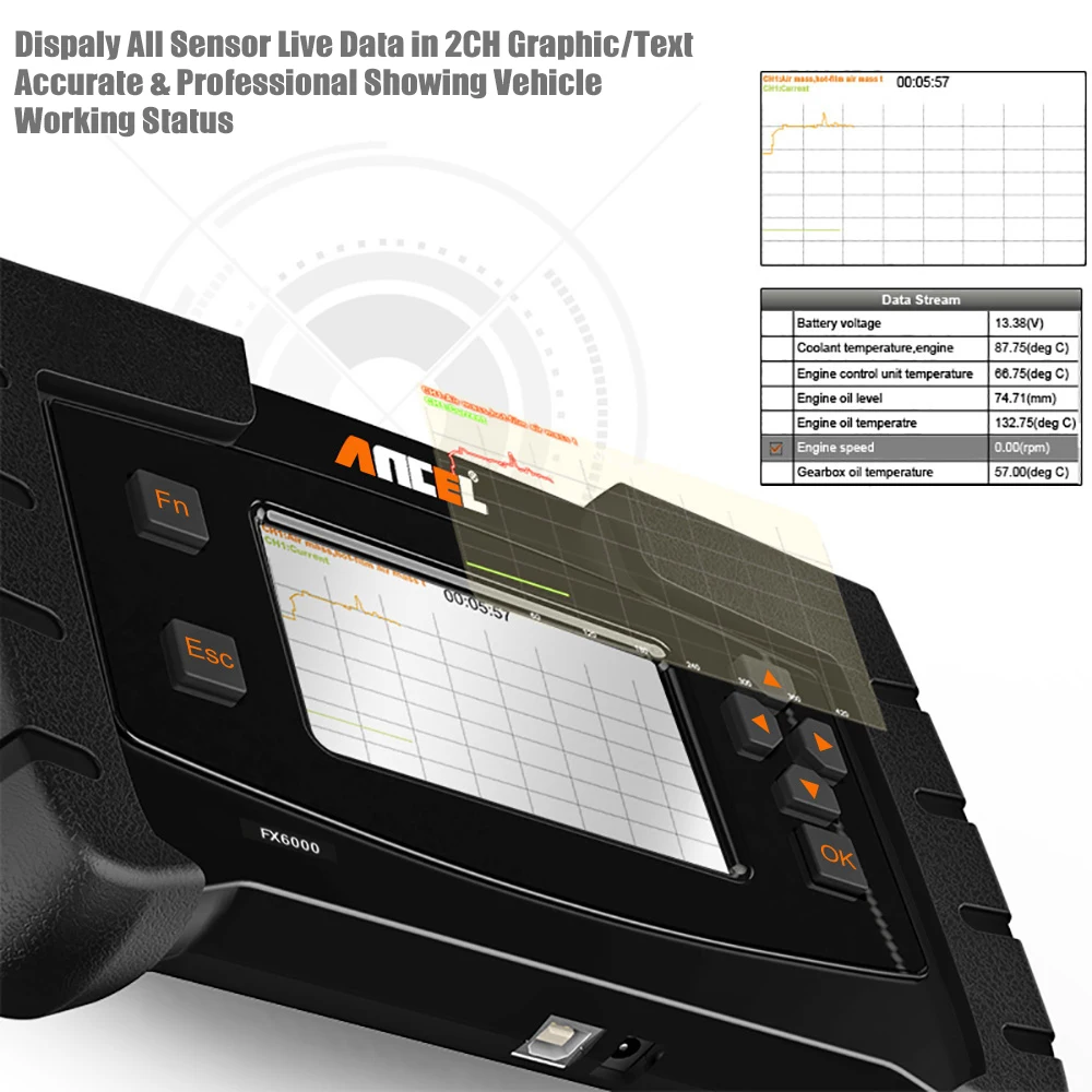 Car Diagnostic OBD2 Engine Scanner Ancel FX6000 Full System Service Fuction ECU Coding Automotive Scanner Tools Free Update