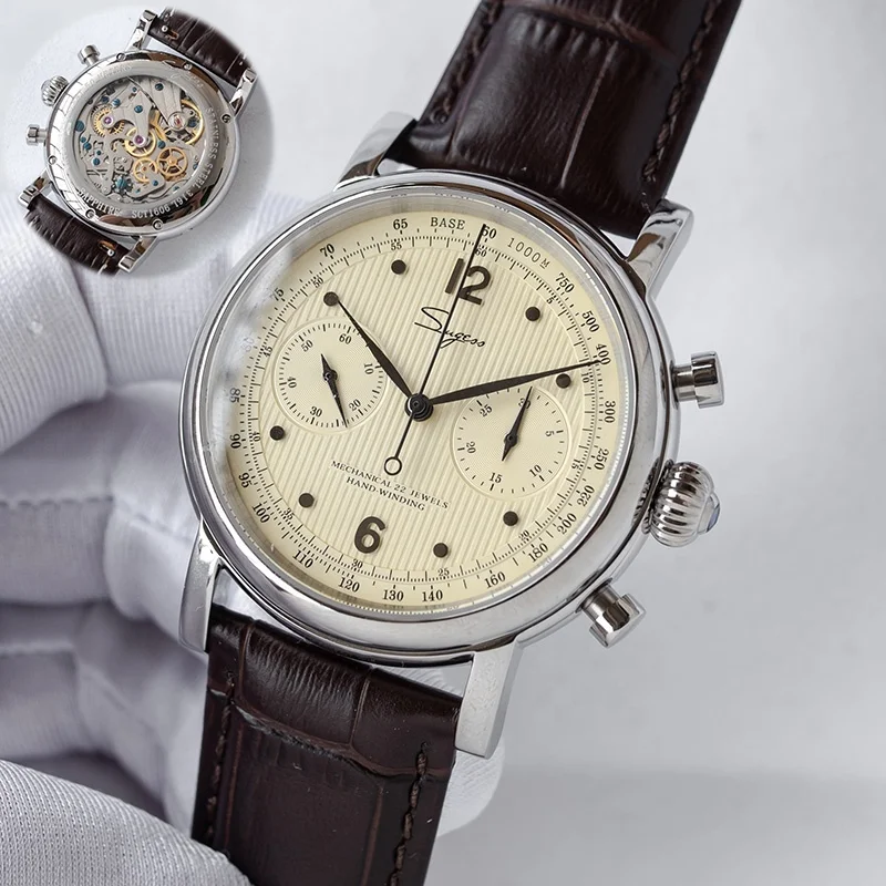 Rts Stock Drop Ship Luxury 5atm Seagull St1901 Chronograph Hand Winding Mechanical Movement Stainless Steel Watch Man for Sale