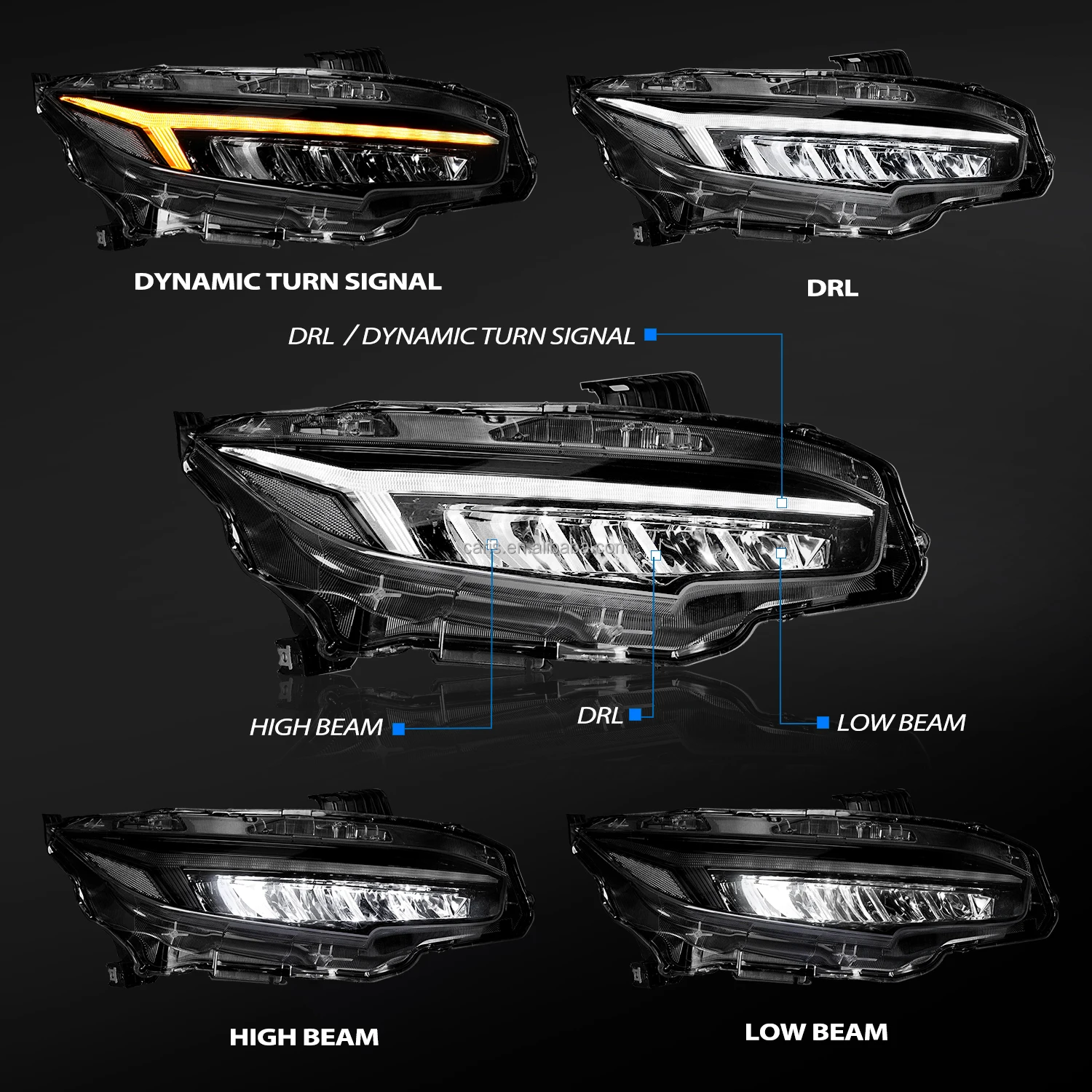 Source For honda civic headlights full LED projector headlamp