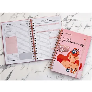 Custom Notebooks A5 Paper Cover Gift Promotion Low MOQ Pink Hardcover Spiral Elastic Band Undated Daily Weekly Meeting Planners