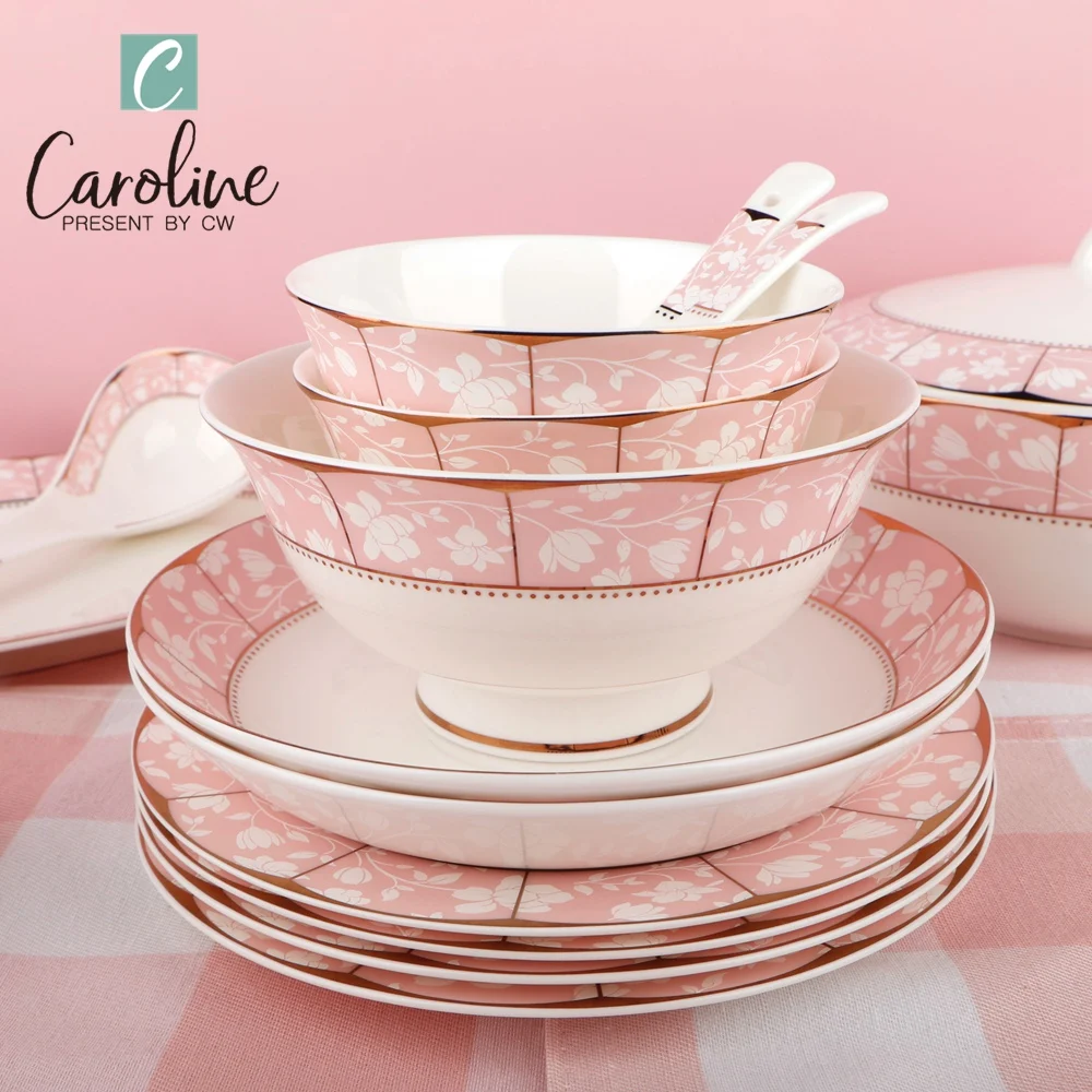 Custom Pink Fine Bone China Plate Dinnerware
