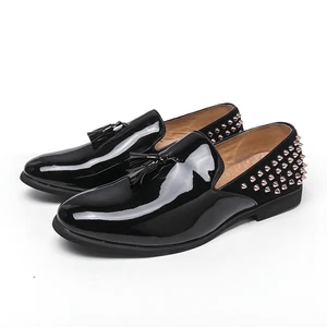 37-48 Big Size Men Women Black Mirror Tassel Loafers Rivet Causal Loafers Shoe