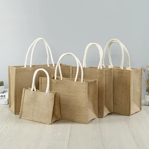 Wholesale Custom Logo Jute Bags DIY Promotional Gift Shopping Tote Bags Waterproof Durable Linen Retro Handbag