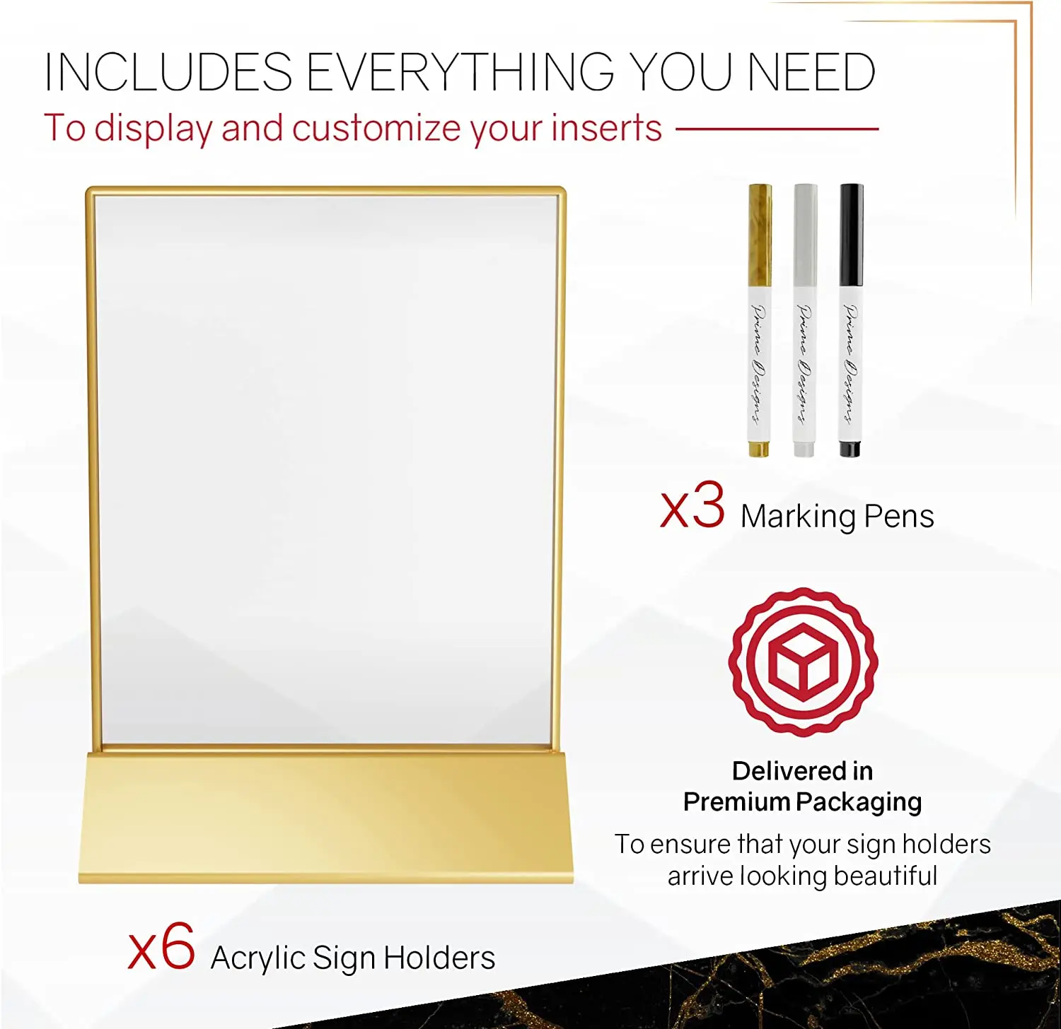 Clear Double-Sided Acrylic Photo Frame with Brass Border UV Printed 1 Color for Wedding Table Numbers and Party Displays