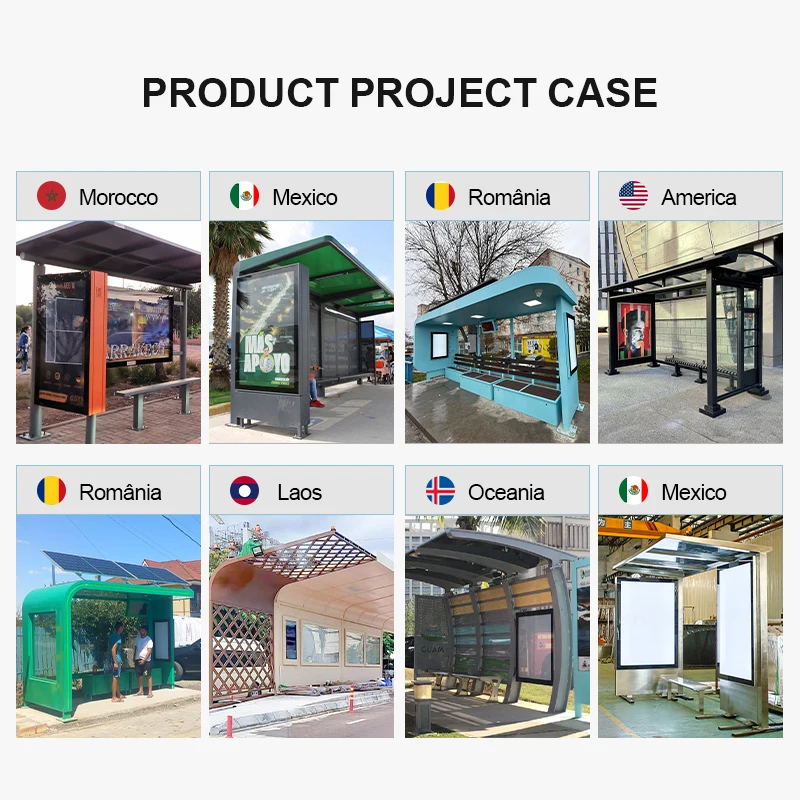 YEROO Factory Cheap Price Durable Bus Stop Shelters Glass Light Box Outdoor Classic Bus Shelter for Sale
