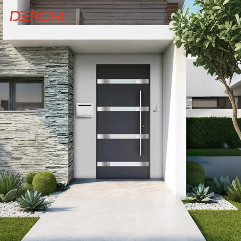 DERCHI Exterior Pivot Door Face Recognition Luxury Security Aluminum Entrance Door Modern Bullet Proof Home Front Entry Door