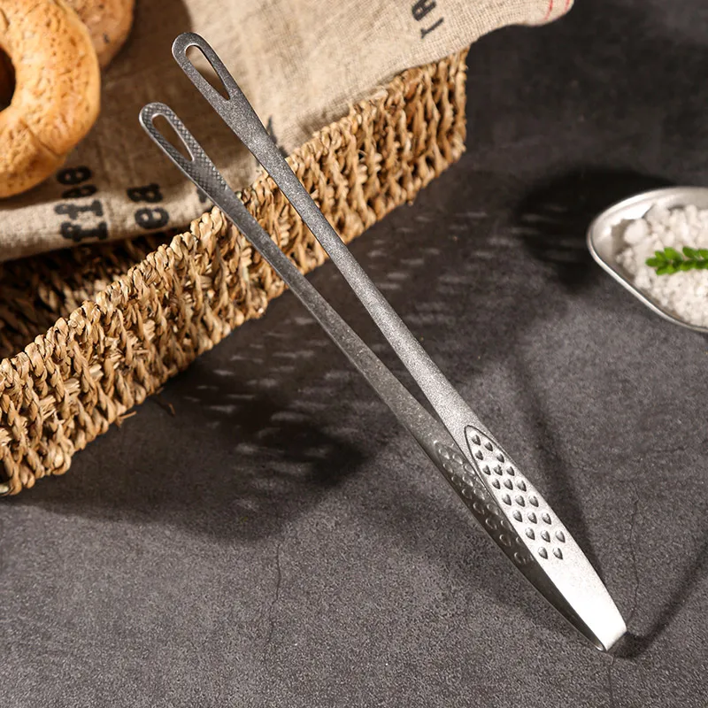 Retro Classic Style Multifunction 28cm Restaurant Hotel Stainless Steel 304 Oil Filter Hole Serving Bread Baking Tongs Clip