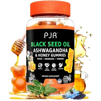 Private Label 500 Mg Black Seed Oil & Ashwagandha Gummies Boost Immunity Support Hair & Skin Health Providing Energy