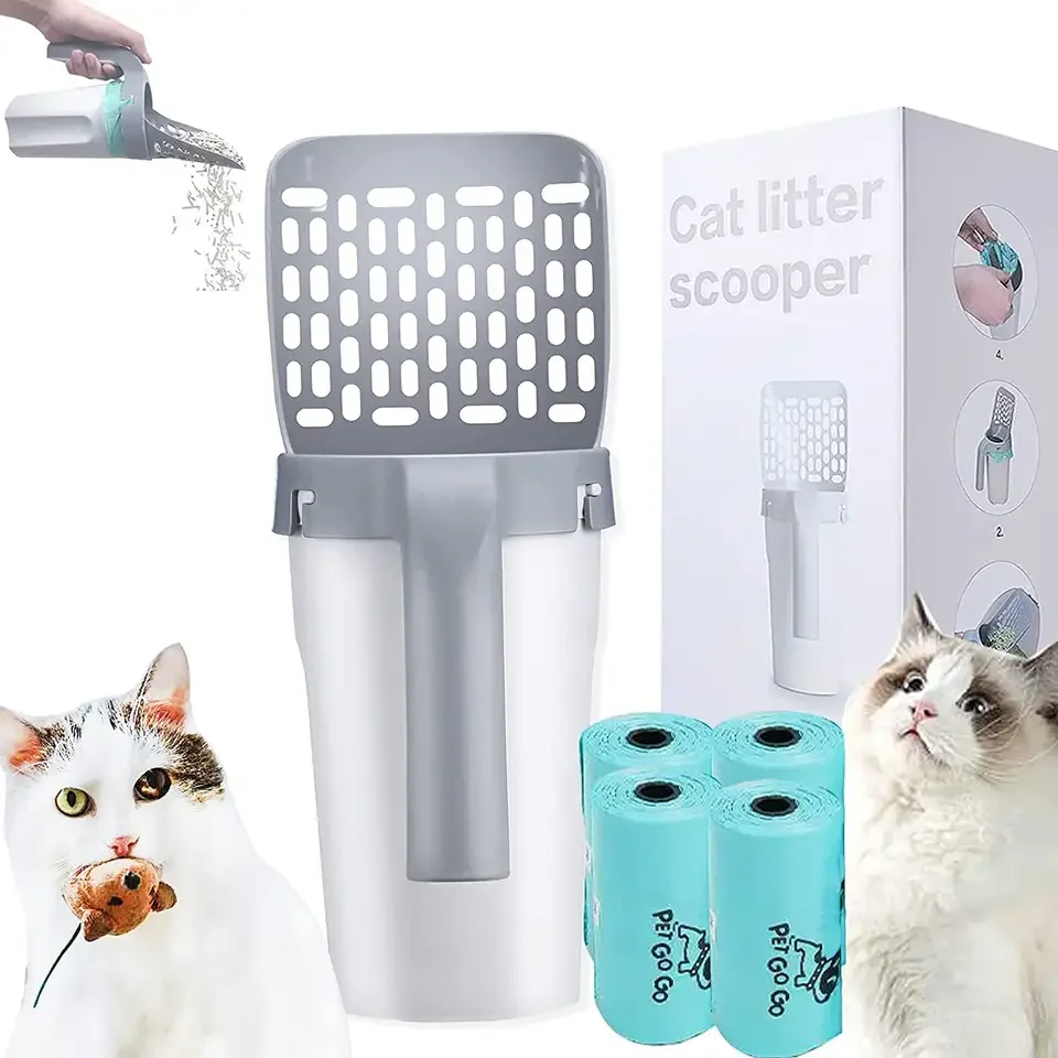 Custom Portable 2 In 1 Pet Dog Cat Waste Bin Cat Litter Shovel Scoop