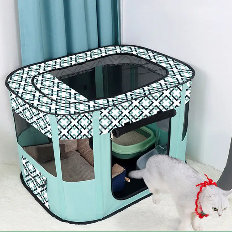 Popular Retangular Shape Breathable Mesh 600D Oxford Fabric Foldable Portable Folding Pet Playpen for Indoor Dogs and Cats